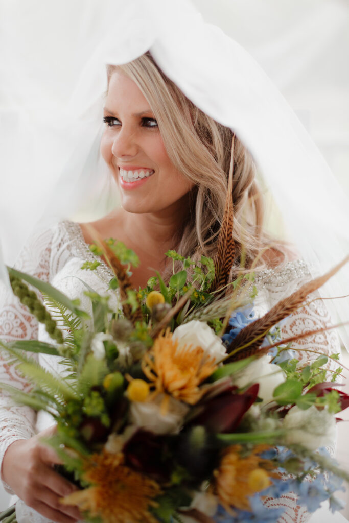 Bride and groom in Medora North Dakota, captured by wedding photographer Marlee Kruger